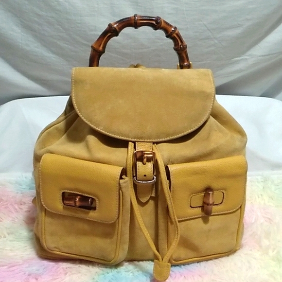 Gucci Handbags - SALE Authentic Gucci Yellow Suede Leather Bamboo Handle Vintage Backpack Unisex